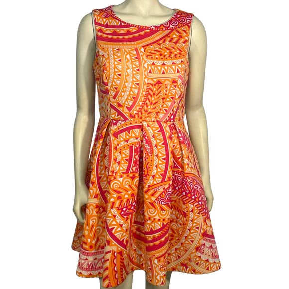 Sandra Darren Dresses & Skirts - Sandra Darren Sz 8 Fit & Flare Dress Orange & Pink Paisley Scuba Knit Dopamine